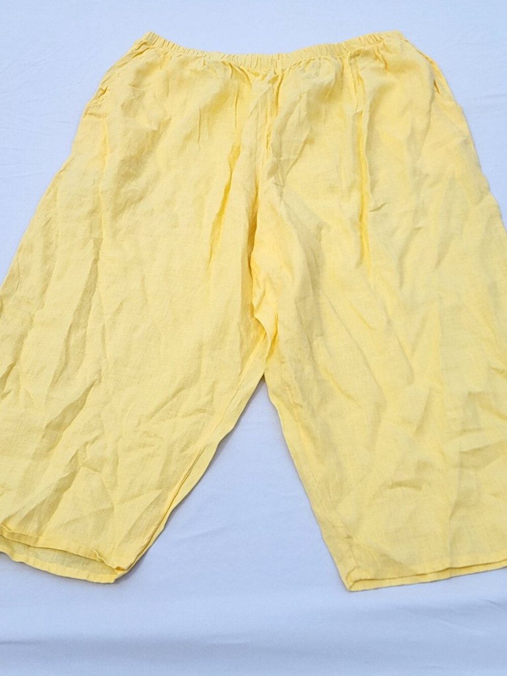 Flax Pants Women's 3G Yellow Linen Wide Leg Crop Pockets Spring Bohemian Beach